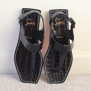 Christian Louboutin CUBONGO Croc Leather Flat Thong T Strap Sandals Size 6